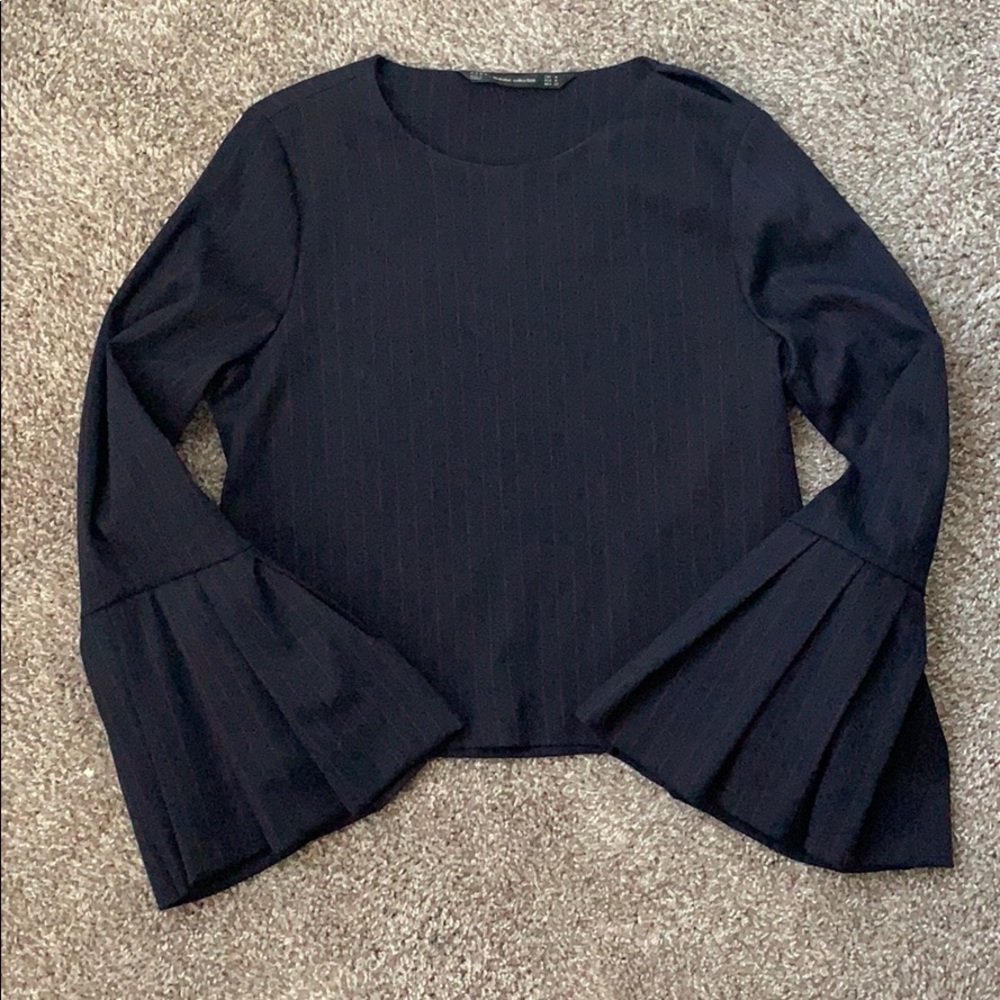 Zara Bell Sleeve Pinstripe Blouse